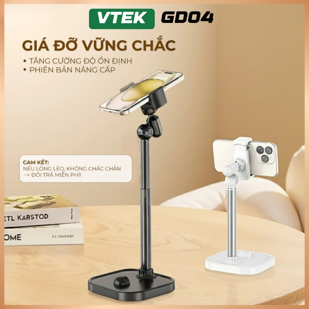 Giá Đỡ Điện Thoại Livestream VTEK GD04 – Kẹp Điện Thoại Quay Video, Góc Xoay 360°, Điều Chỉnh Chiều Cao