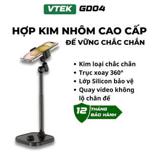 Giá Đỡ Điện Thoại Livestream VTEK GD04 – Kẹp Điện Thoại Quay Video, Góc Xoay 360°, Điều Chỉnh Chiều Cao