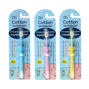 Bàn chải đánh răng lông cotton siêu mềm cho bé từ 2 tuổi màu xanh hoặc màu hồng