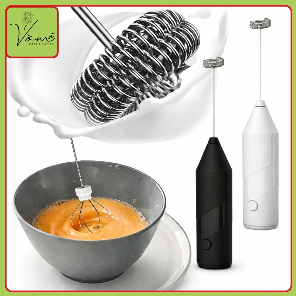 Máy Đánh Bọt Sữa & Trứng Mini Cầm Tay VÒM DECOR –Tạo Foam Mịn Nhanh, Động Cơ Mạnh Mẽ, Pha Café, Matcha,Sữa Tươi Tiện Lợi