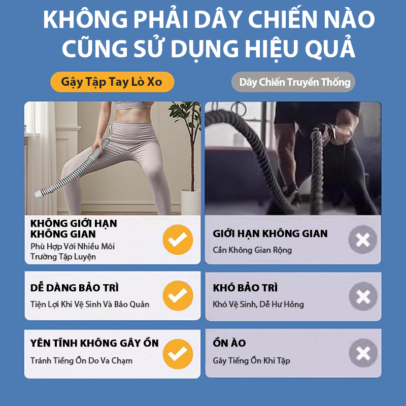 Gậy Tập Tay Lò Xo Tập Tay Tại Nhà Gậy Thể Lực Lò Xo Dành Cho Nam Nữ Cordless Battle Rope