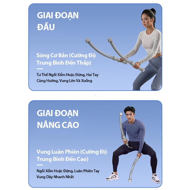 Gậy Tập Tay Lò Xo Tập Tay Tại Nhà Gậy Thể Lực Lò Xo Dành Cho Nam Nữ Cordless Battle Rope