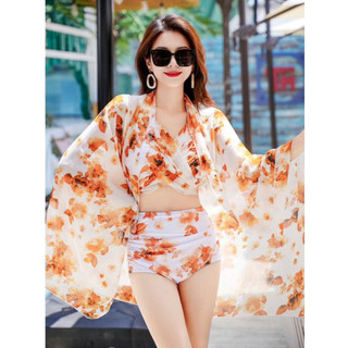 Set Bikini Ba Mảnh Khăn Choàng Kín Đáo Đi Biển