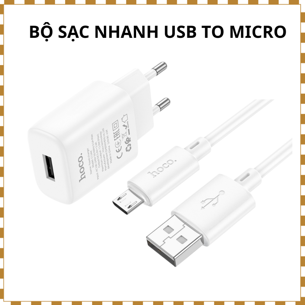 Combo sạc Hoco C134A 12W chân tròn + cáp Micro X88 1m sạc ổn định cho điện thoại pin dự phòng loa thiết bị điện tử