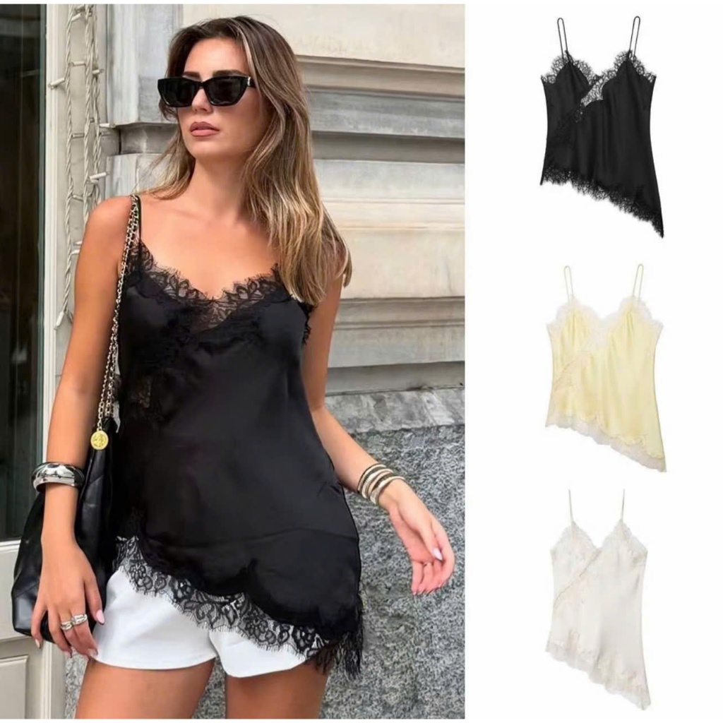 [ sẵn ] Aó Lụa 2 Dây Phối Ren Cao cấp Hottrend/ T&T.SHOP