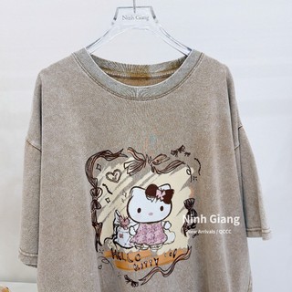 Áo Thun Nữ Kitty Màu Loang Mài Form Rộng QCCC Cao Cấp