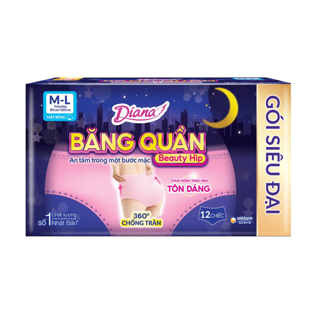 Băng vệ sinh quần Beauty Hip siêu thấm hút chống tràn 360 độ size M-L gói 12 miếng tiết kiệm