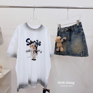 Áo Thun Nữ Kitty Smile Màu Trắng Form Rộng QCCC Cao Cấp