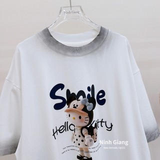 Áo Thun Nữ Kitty Smile Màu Trắng Form Rộng QCCC Cao Cấp