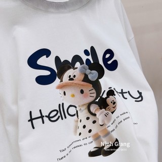 Áo Thun Nữ Kitty Smile Màu Trắng Form Rộng QCCC Cao Cấp
