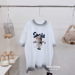 Áo Thun Nữ Kitty Smile Màu Trắng Form Rộng QCCC Cao Cấp