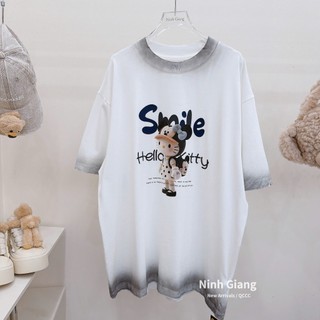 Áo Thun Nữ Kitty Smile Màu Trắng Form Rộng QCCC Cao Cấp
