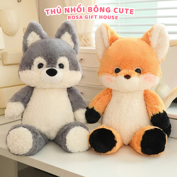 Gấu bông Sói trắng & Cáo vàng mặc yếm thêu tên theo yêu cầu - dễ thương, quà tặng cá nhân hóa - ROSA GIFT HOUSE