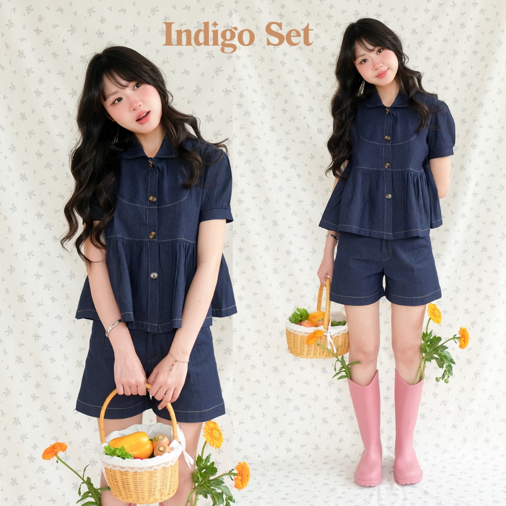 BLEUBIRD Set áo và quần shorts denim Indigo Set