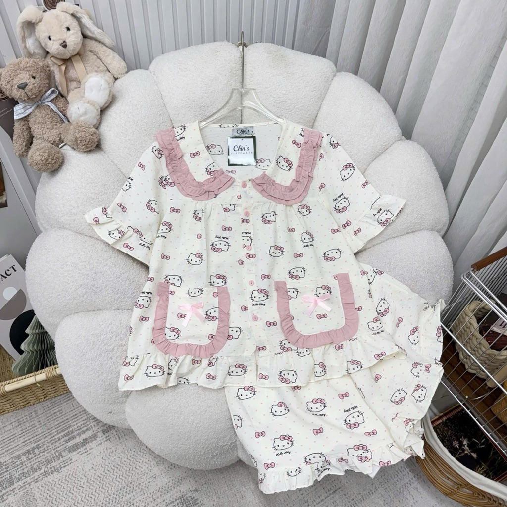 Set Bộ Nữ , Set Bộ Pijama Đũi Đùi Hoạ Tiết Xinh B95