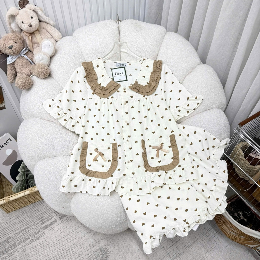 Set Bộ Nữ , Set Bộ Pijama Đũi Đùi Hoạ Tiết Xinh B95
