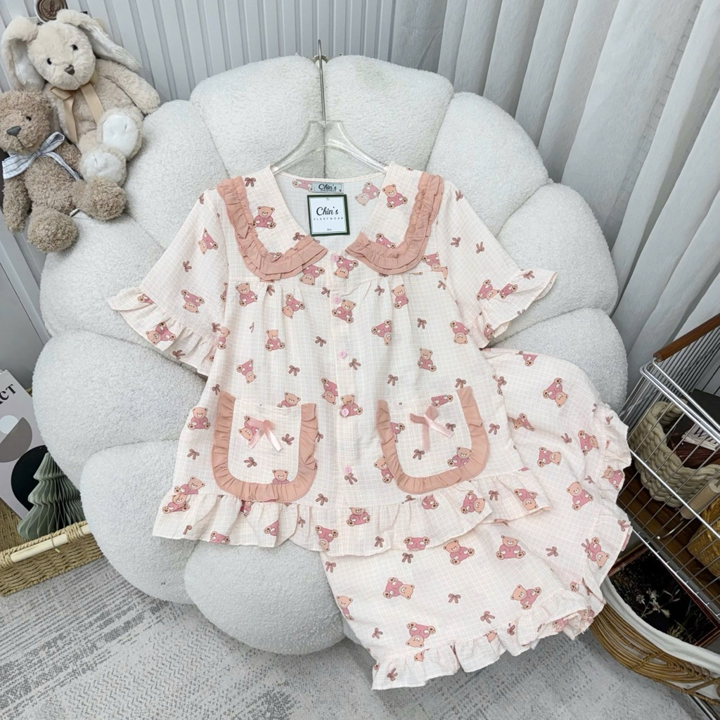Set Bộ Nữ , Set Bộ Pijama Đũi Đùi Hoạ Tiết Xinh B95