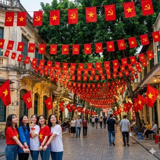 Dây Cờ Tổ Quốc - Đảng (In 2 Mặt) Cờ Đỏ Sao Vàng Dài 10m Gồm 20 Cờ – Vải Phi Bóng Dùng Treo Trang Trí Dịp Lễ Tết, Sự Kiện