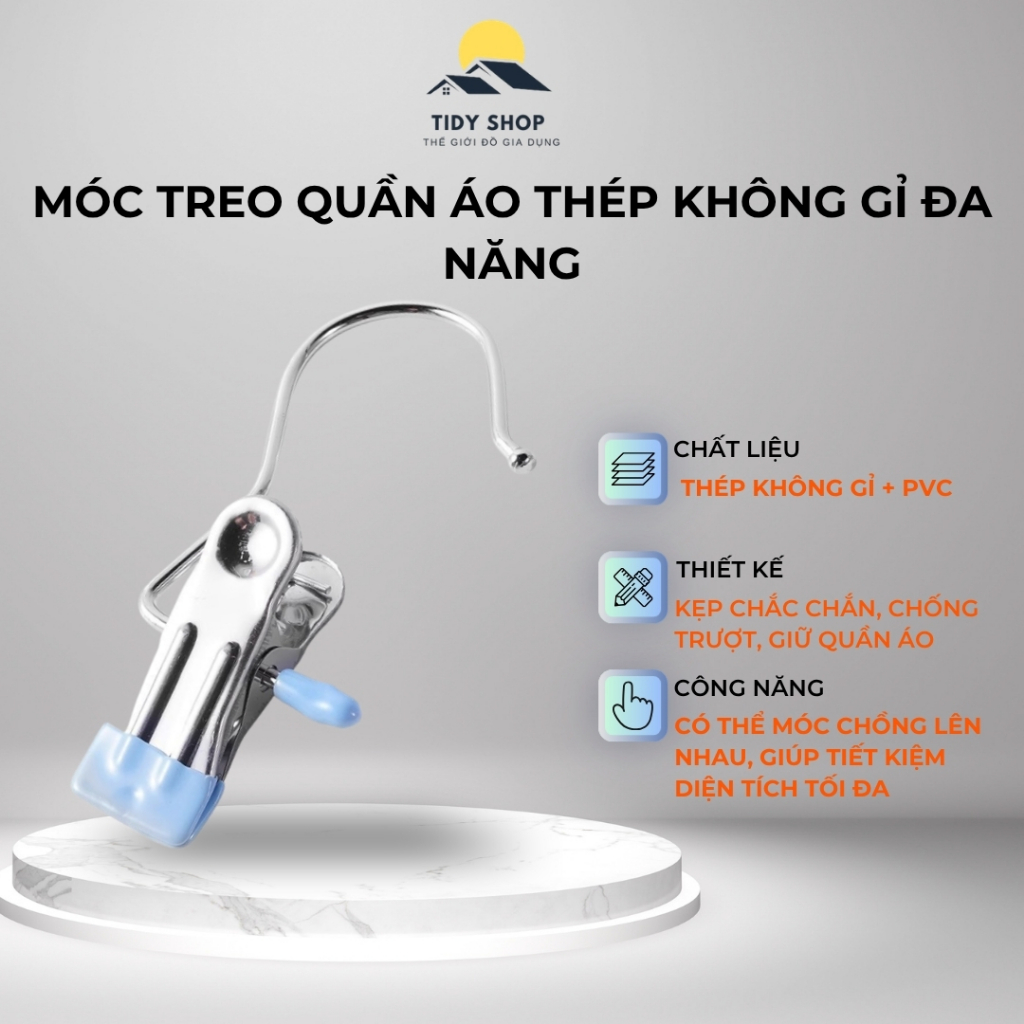TIDY SHOP - Móc Treo Quần Áo Thép Không Gỉ Bọc PVC, Kẹp Treo Đồ Gọn Gàng Tiết Kiệm Không Gian