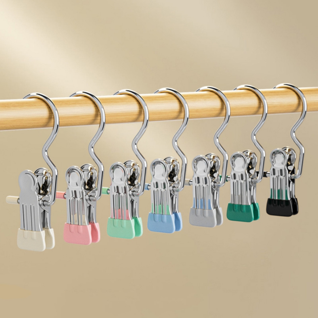 TIDY SHOP - Móc Treo Quần Áo Thép Không Gỉ Bọc PVC, Kẹp Treo Đồ Gọn Gàng Tiết Kiệm Không Gian
