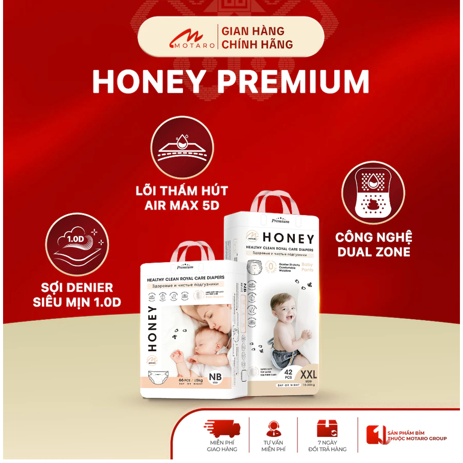 [Deal ghế rung, xe chòi] Combo 2 bịch Bỉm quần Honey chính hãng, siêu mỏng mềm, thấm hút tốt