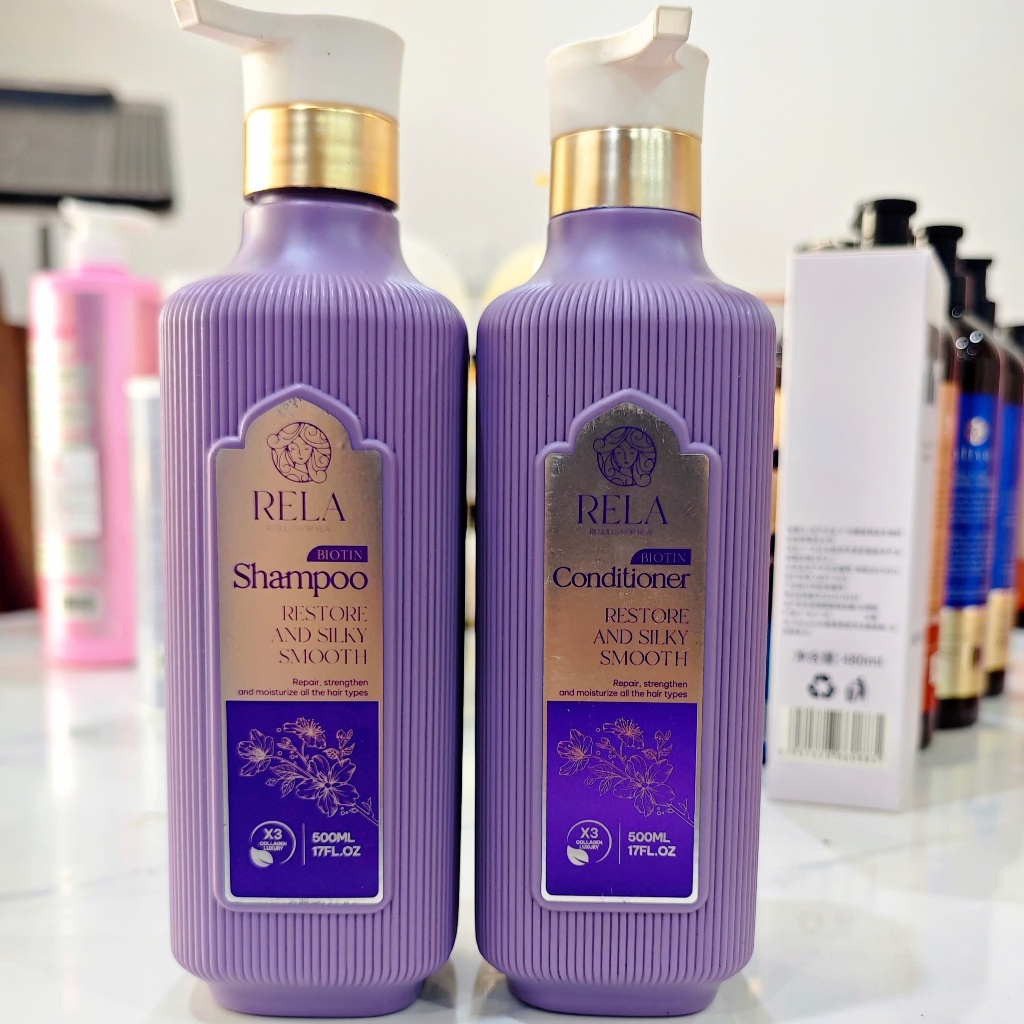 Combo Dầu Gội Xả RELA Biotin 500ml – Dưỡng Tóc Mềm Mượt, Phục Hồi Tóc Khô Xơ, Chăm Sóc Tóc Hư Tổn