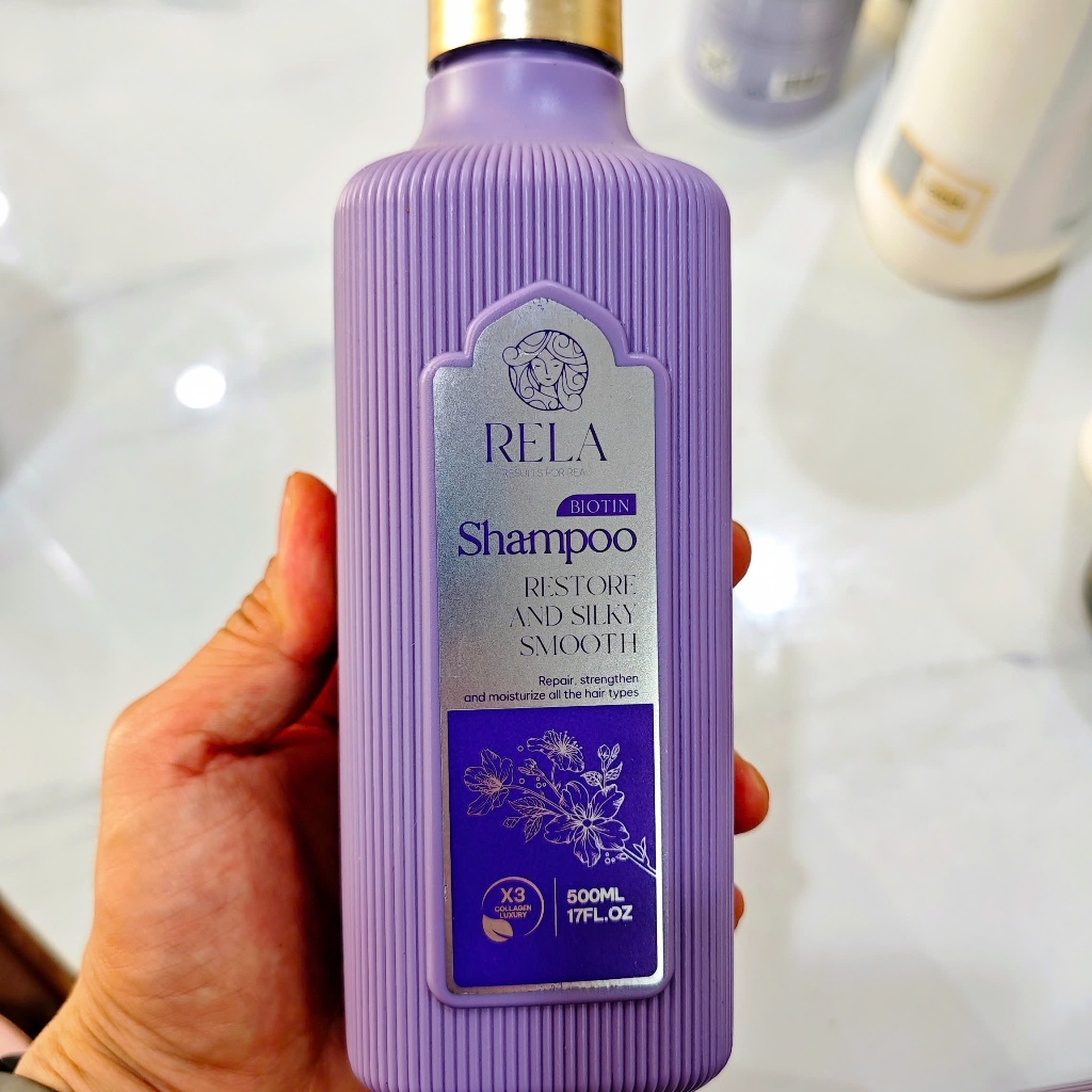Combo Dầu Gội Xả RELA Biotin 500ml – Dưỡng Tóc Mềm Mượt, Phục Hồi Tóc Khô Xơ, Chăm Sóc Tóc Hư Tổn