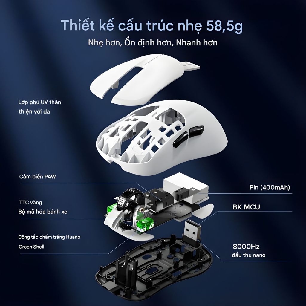 Chuột Gaming Không Dây Siêu Nhẹ Delux M500 Pro 3 Modes Cảm Biến PixArt PAW3395 Có Dock Sạc - HCK | BigBuy360 - bigbuy360.vn