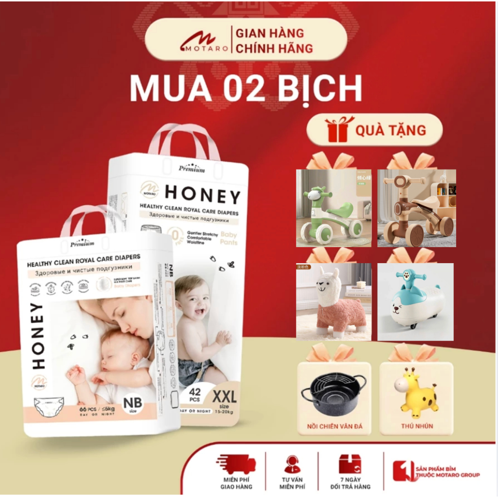 [Deal ghế rung, xe chòi] Combo 2 bịch Bỉm quần Honey chính hãng, siêu mỏng mềm, thấm hút tốt