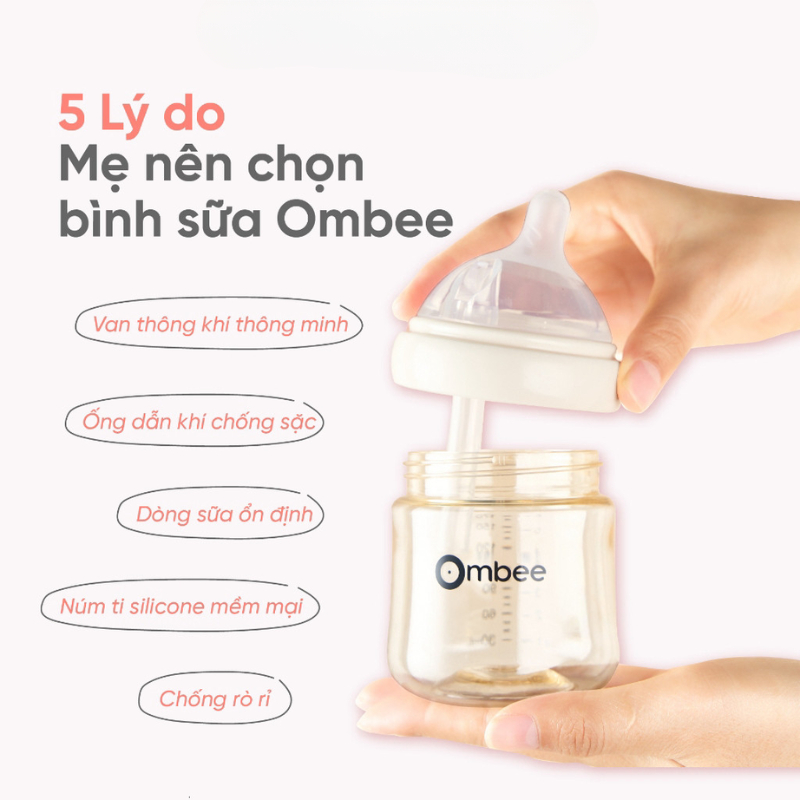 Bình Sữa Ombee Chất Liệu PPSU Phiên Bản Angel Chống Sặc Chống Đầy Hơi Núm Ti Mềm Cổ Rộng - FamilyCare Store