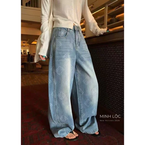 Quần jeans suông kitty mài bạc