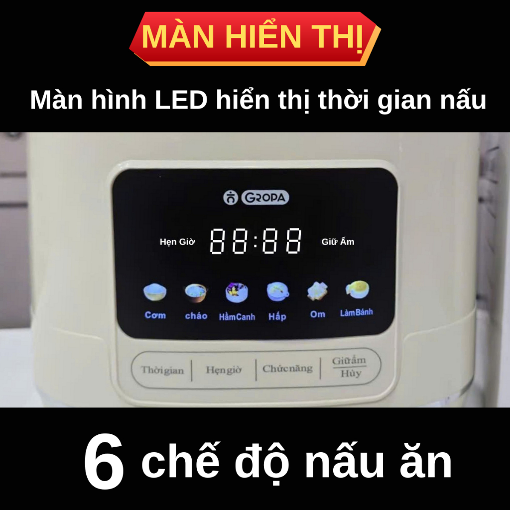 Nồi cơm điện tử Gropa G3 chính hãng, nồi cơm điện 1,5L lòng nồi chống dính 3 lớp nấu cơm siêu ngon