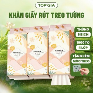 Thùng 6 bịch   Khăn giấy rút Top Gia treo tường, giấy vệ sinh  , tiểu hạ dập vân 4D bịch 1000 tờ