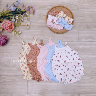(Trứng 3-13kg) Body hai dây nhún đùi kèm nơ vải cotton