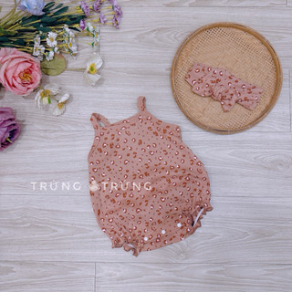 (Trứng 3-13kg) Body hai dây nhún đùi kèm nơ vải cotton