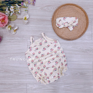 (Trứng 3-13kg) Body hai dây nhún đùi kèm nơ vải cotton