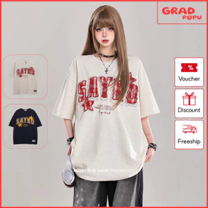 Áo phông nữ GRADPOPU cộc tay thêu chữ năng động thoải mái rộng rãi cho mùa hè thoáng mát AN256