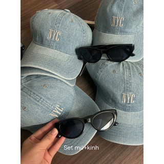 Set Mũ Lưỡi Trai Demin Jean Thêu Chữ + Kính Mắt Đen Sang Chảnh Retro Phong Cách Hàn Quốc Thời Trang Cao Cấp 2026