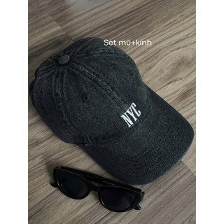 Set Mũ Lưỡi Trai Demin Jean Thêu Chữ + Kính Mắt Đen Sang Chảnh Retro Phong Cách Hàn Quốc Thời Trang Cao Cấp 2026