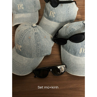 Set Mũ Lưỡi Trai Demin Jean Thêu Chữ + Kính Mắt Đen Sang Chảnh Retro Phong Cách Hàn Quốc Thời Trang Cao Cấp 2026