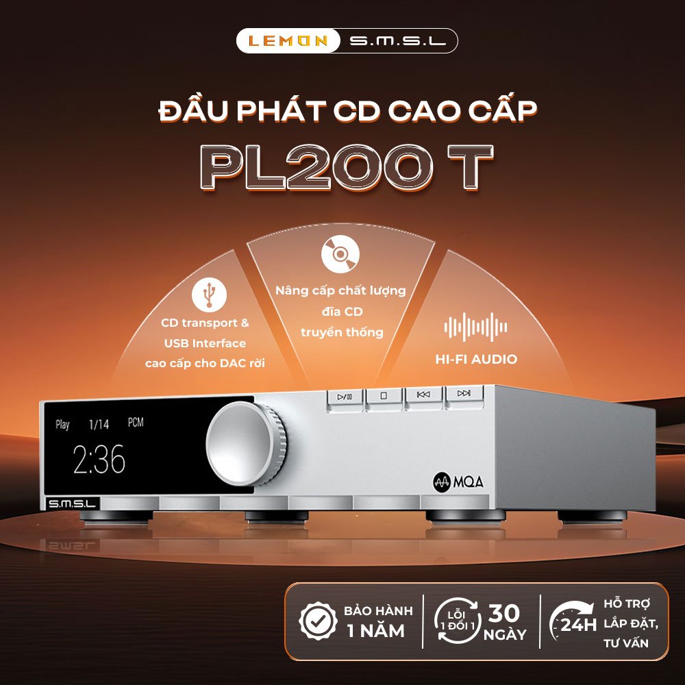Đầu CD Cao Cấp SMSL PL200T, CD Transport Hi-End Hỗ Trợ MQA, Kết Nối DAC ...