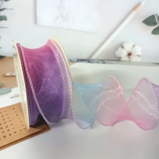 Ruy băng voan sóng màu ombre cầu vồng 4cm viền sóng đuôi cá trang trí tiệc sinh nhật, thắt nơ gói quà