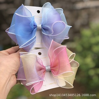 Ruy băng voan sóng màu ombre cầu vồng 4cm viền sóng đuôi cá trang trí tiệc sinh nhật, thắt nơ gói quà