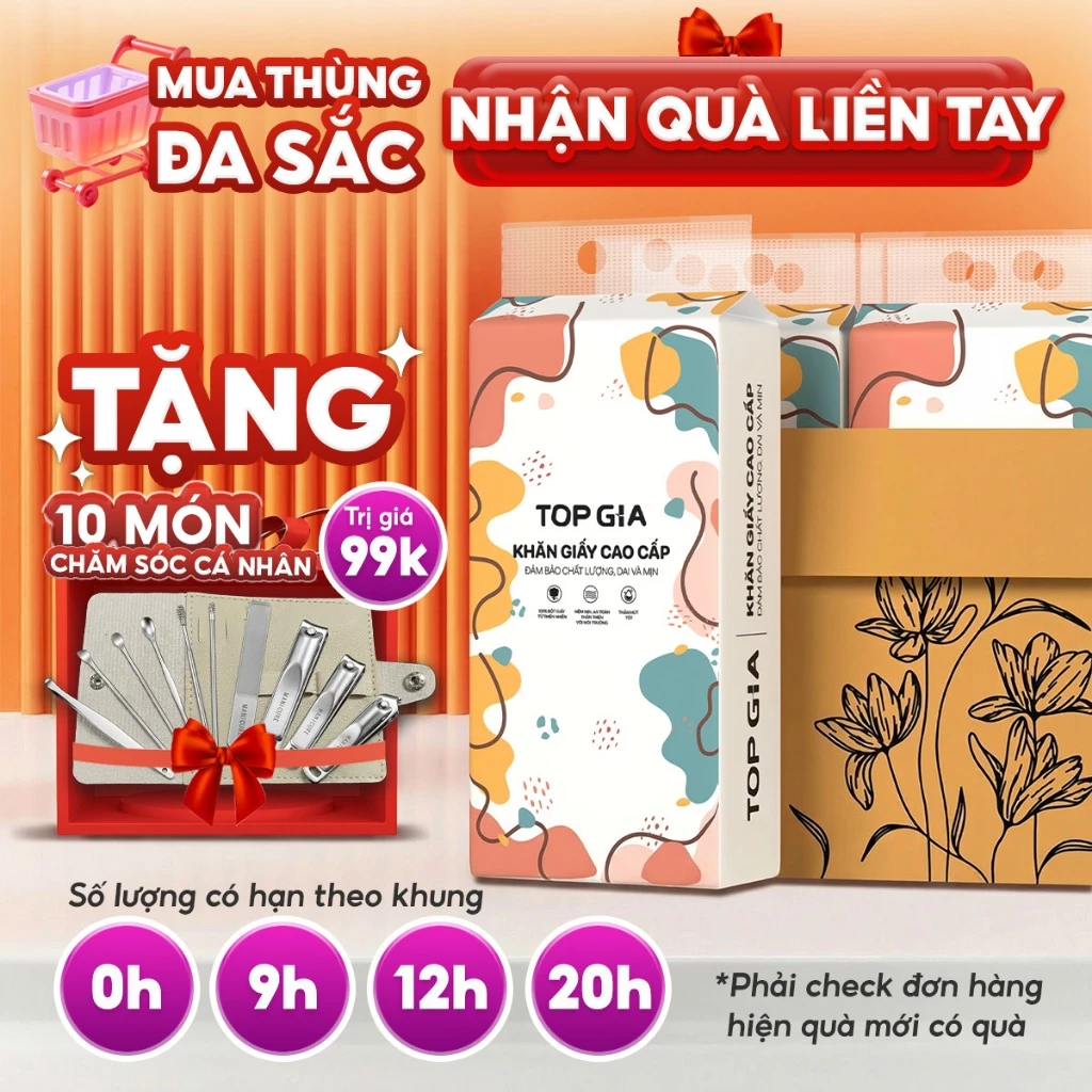 [SIÊU TO, CAO CẤP] Giấy vệ sinh treo tường TopGia thùng 10 12 8 6 bịch đa sắc, combo tiết kiệm 1280