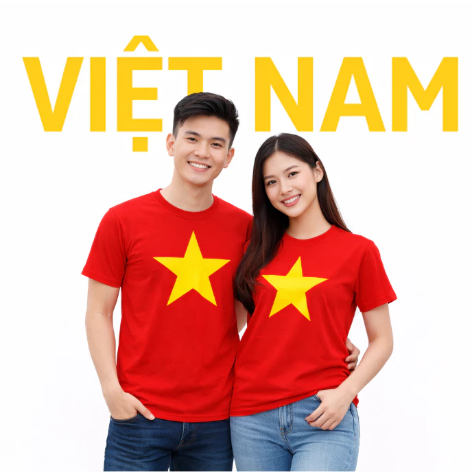 Áo Thun Cờ Đỏ Sao Vàng Việt Nam ANDROMEDA In To Ngước Ngực Phom Xuông Chung Nam Nữ