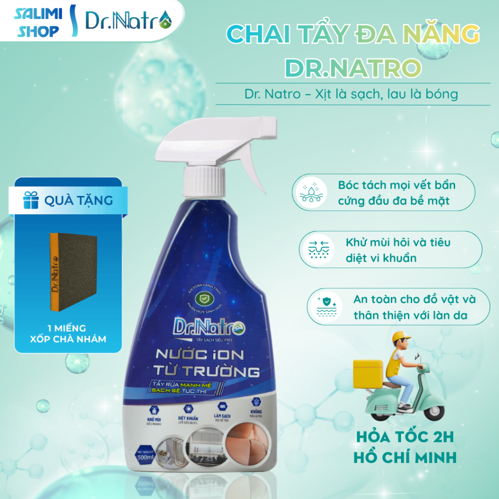 (Dr Natro) Siêu Tẩy Đa Năng  500ml Công Nghệ ION TỪ TRƯỜNG, Làm Sạch Bề Mặt, Loại Bỏ Mùi Hôi, Khử Khuẩn