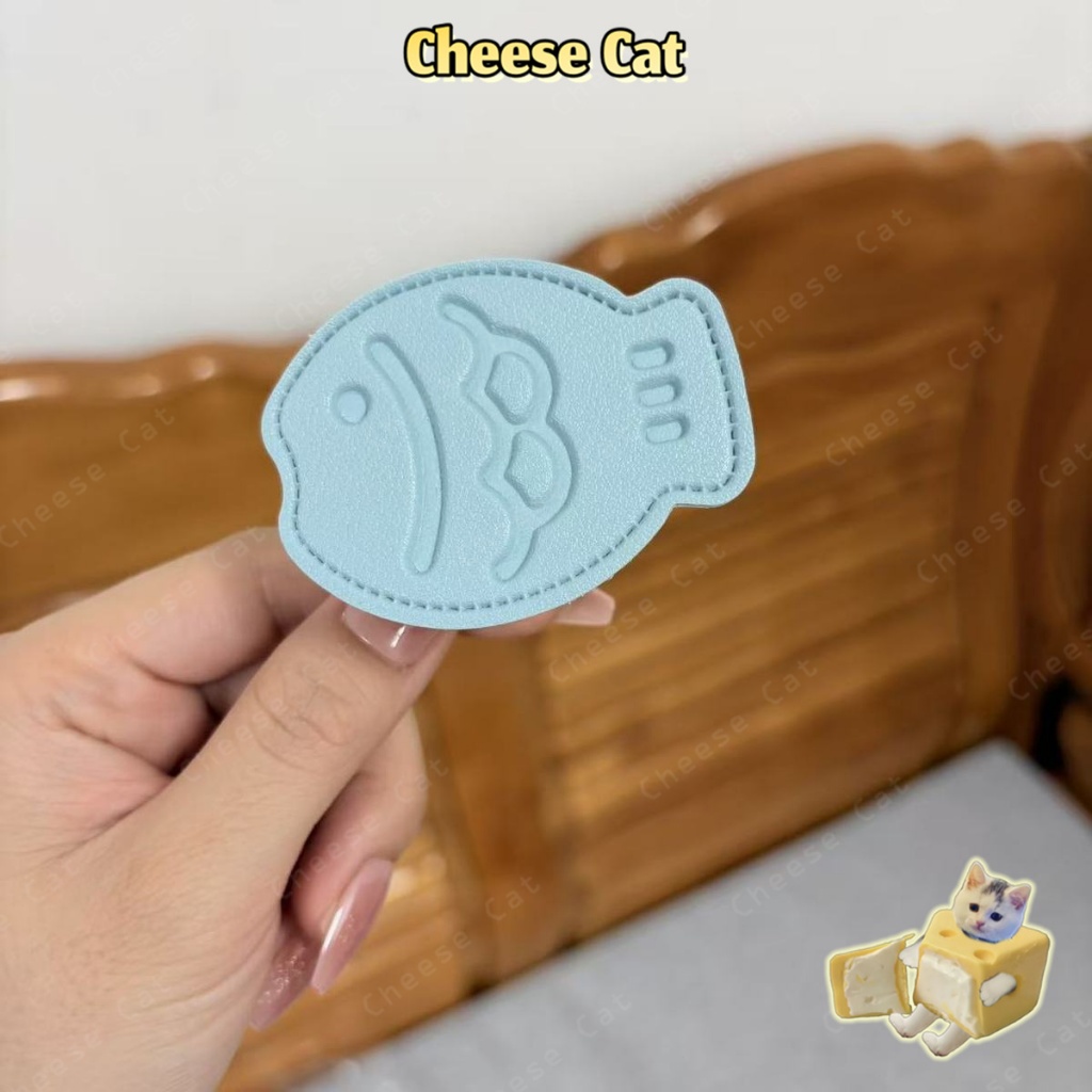 Giá đỡ điện thoại Taiyaki bằng da màu xanh Giá đỡ điện thoại di động bằng keo có thể thu vào