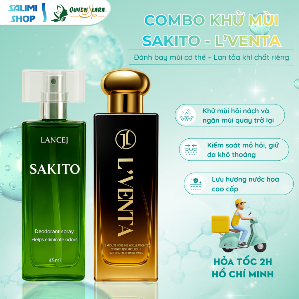 Combo Xịt Ngăn Mùi L'VENTA 45ml & SAKITO 45ml, Khử Mùi Hôi Nách, Ngăn Tiết Mồ Hôi, Không Ố Vàng Áo