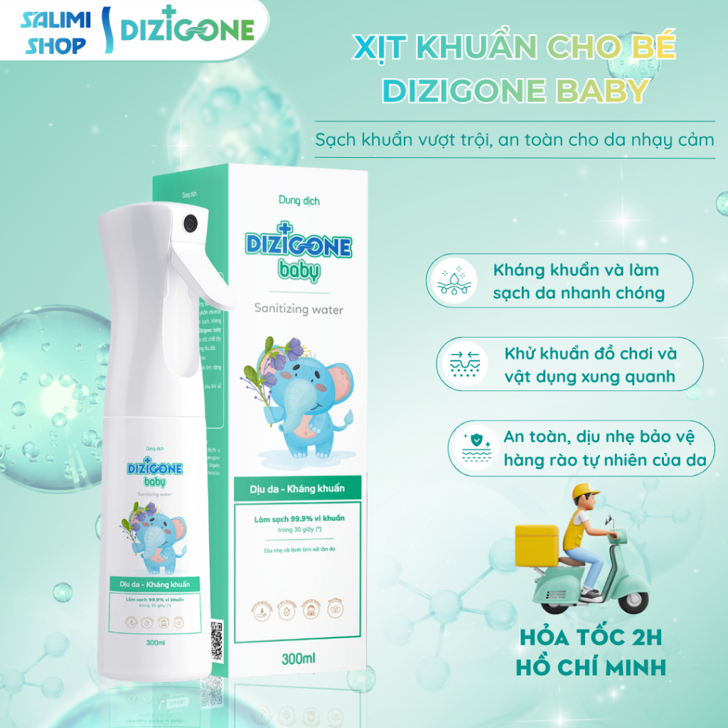DIZIGONE Baby 300ml Xịt kháng khuẩn: Xịt tay chân, đồ gặm nướu, đồ chơi, đồ dùng của bé, phòng bệnh