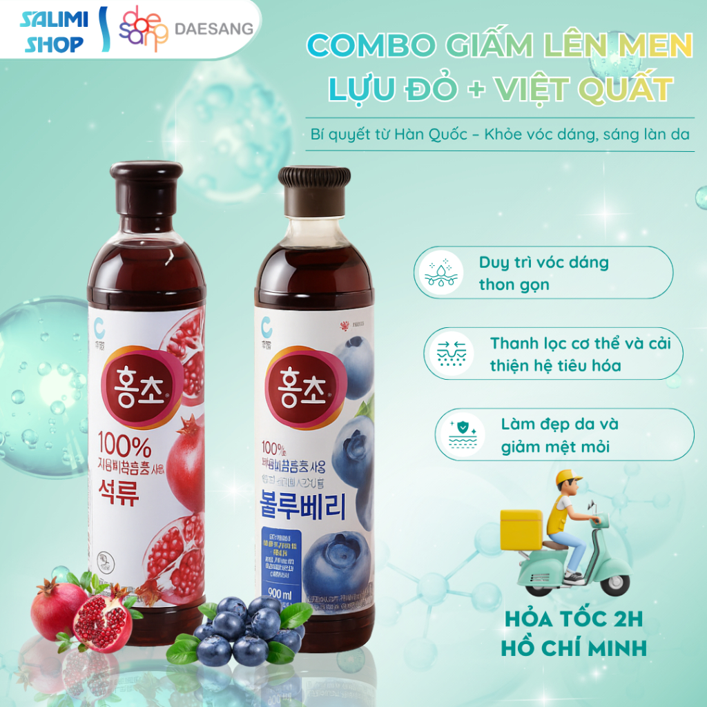 Giấm Trái Cây Hongcho Daesang Vị Lựu Đỏ và Việt Quất Thơm Ngon - Hàng Nhập Khẩu (500ml/900ml)